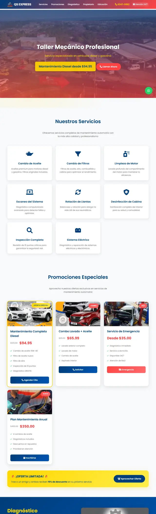 Captura del sitio Taller QS Express