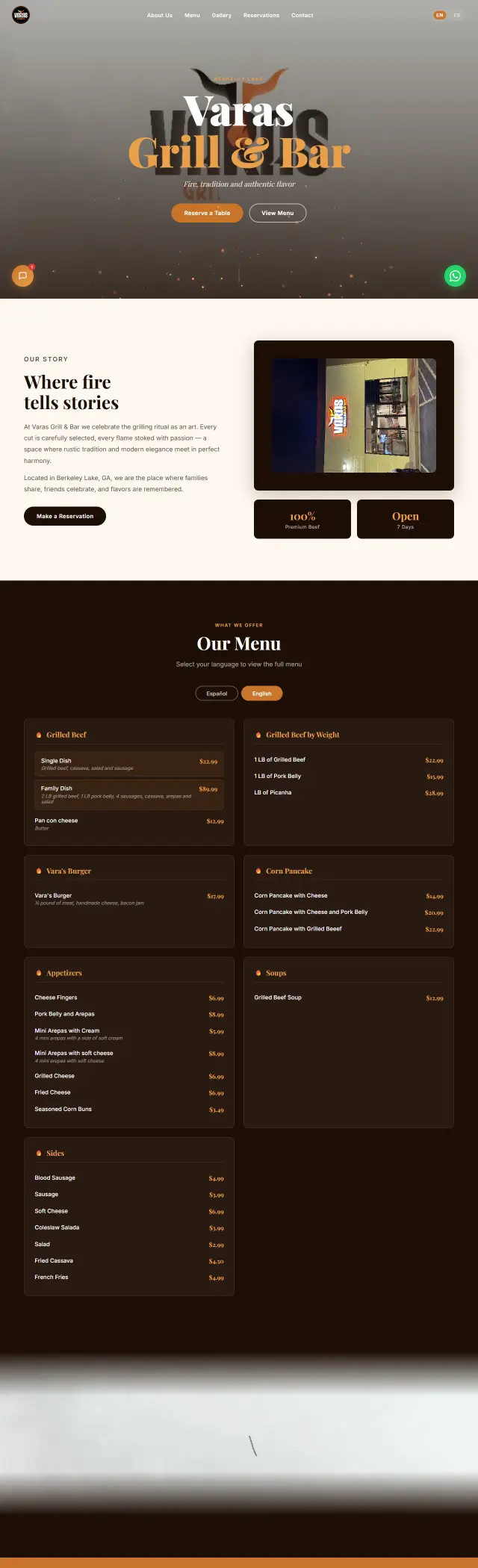 Captura del sitio Varas Grill & Bar